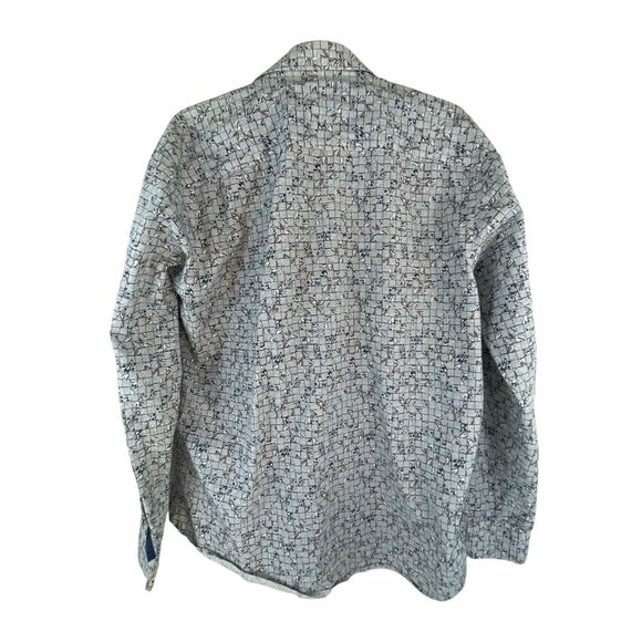 Bugatchi Mens Shaped Fit Long Sleeve Button-Up Shirt Blue White Geometric Print - Picture 7 of 8